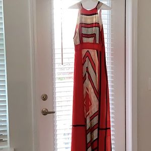 Eliza J scarf print maxi length tie back high neckline, 12 P gently worn gem.